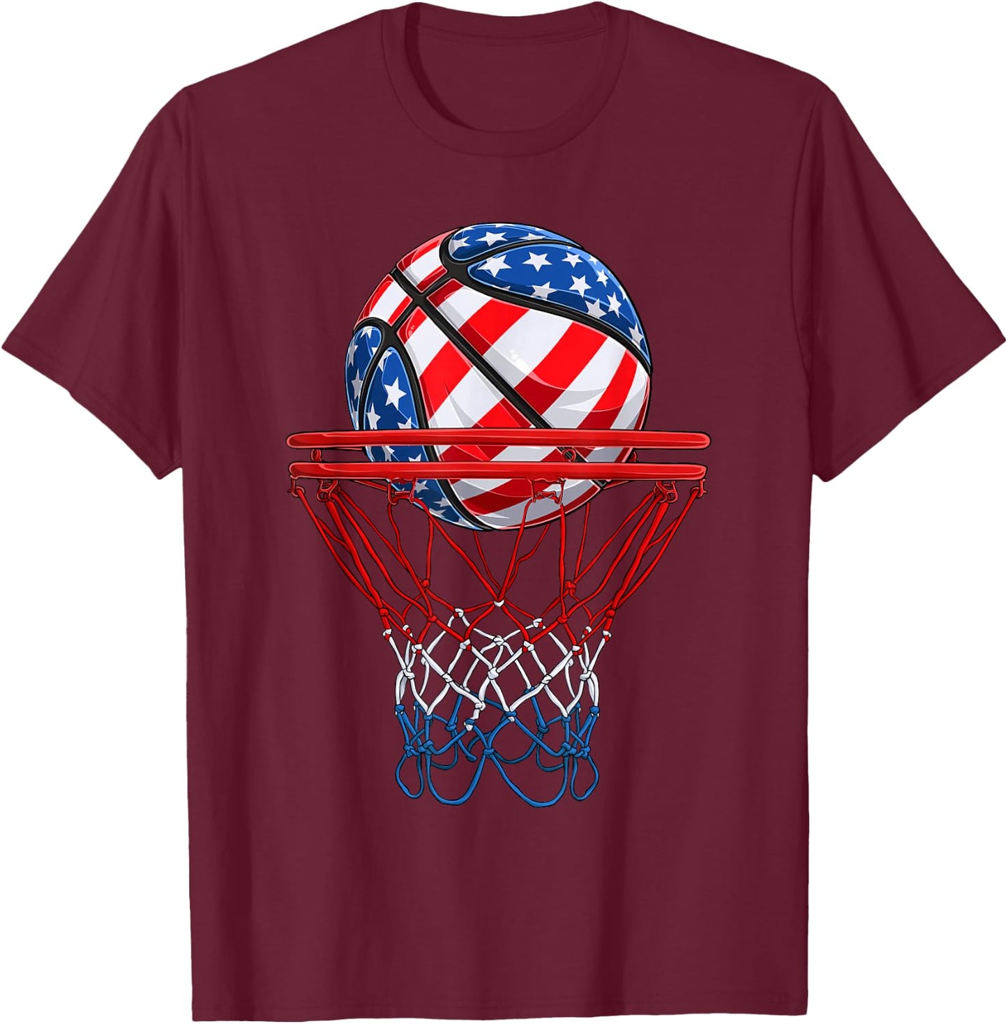 Basketball American Patriotic 4th of July US Flag Men Boys T-Shirt - T-Shirt | Maroon