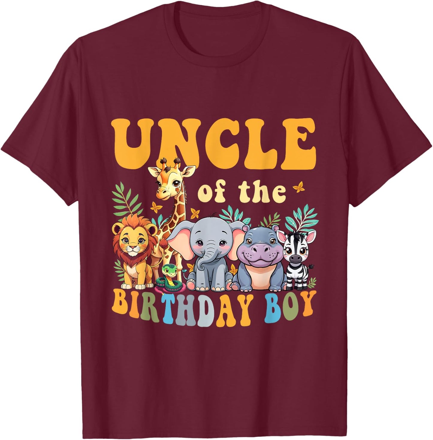 Uncle of the Birthday Boy Kids Safari Jungle Animal Matching T-Shirt - T-Shirt | Maroon