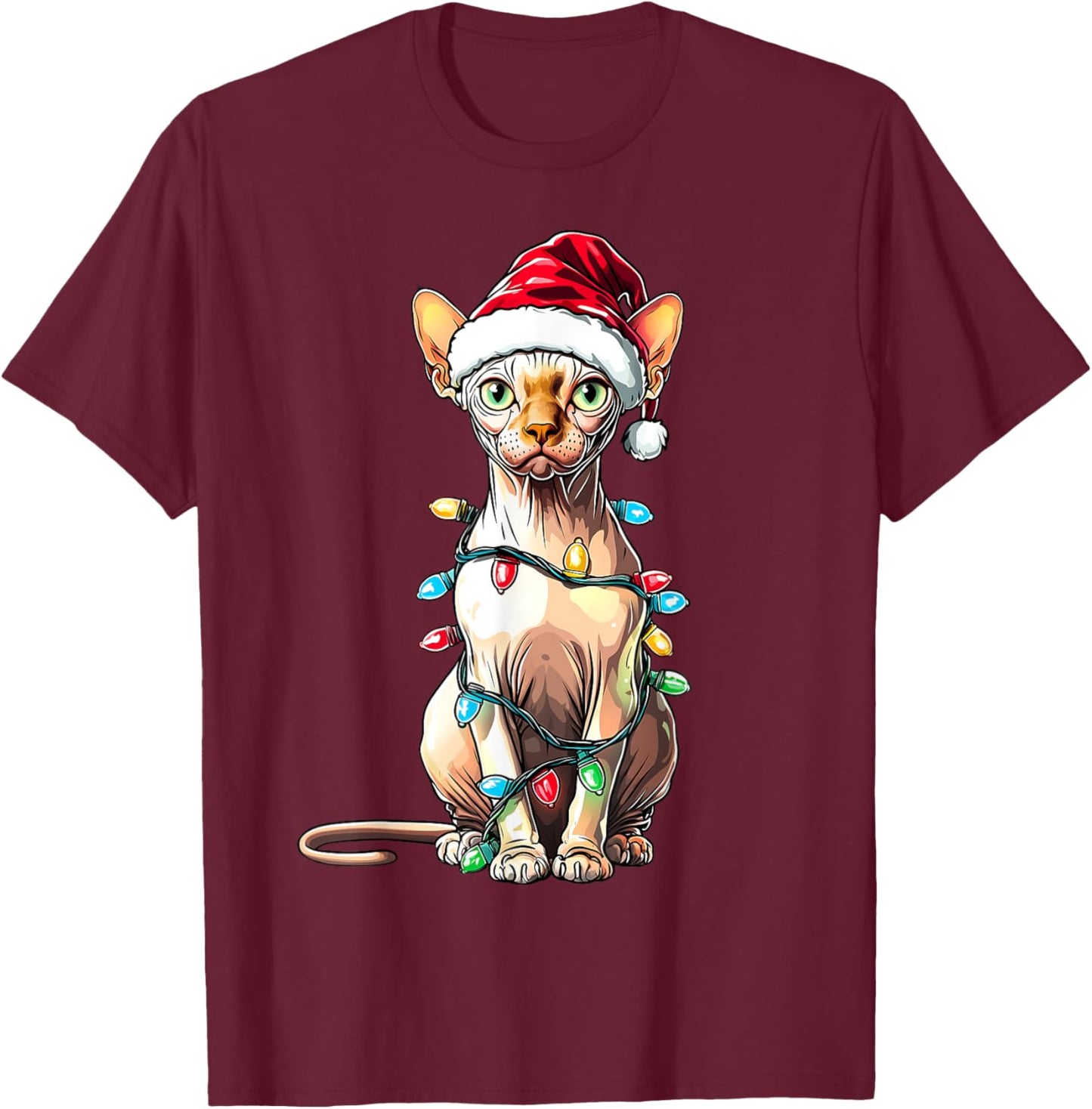 Sphynx Cat Christmas Hat Xmas Women Kids T-Shirt - T-Shirt | Maroon