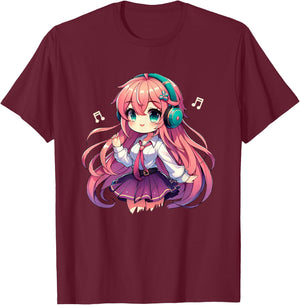 Kawaii Chibi Anime Girl Anime Merch Cute Japanese Manga Fan T-Shirt - T-Shirt | Maroon