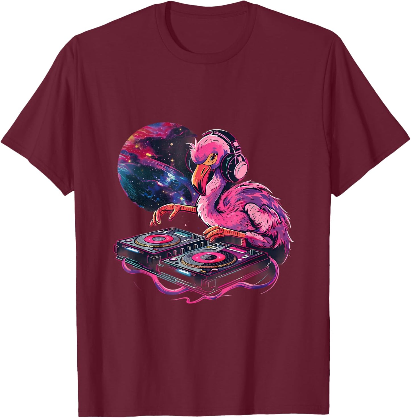 Flamingo DJ EDM Turntable DJ Flamingo Dance Club Beatmaker T-Shirt - T-Shirt | Maroon