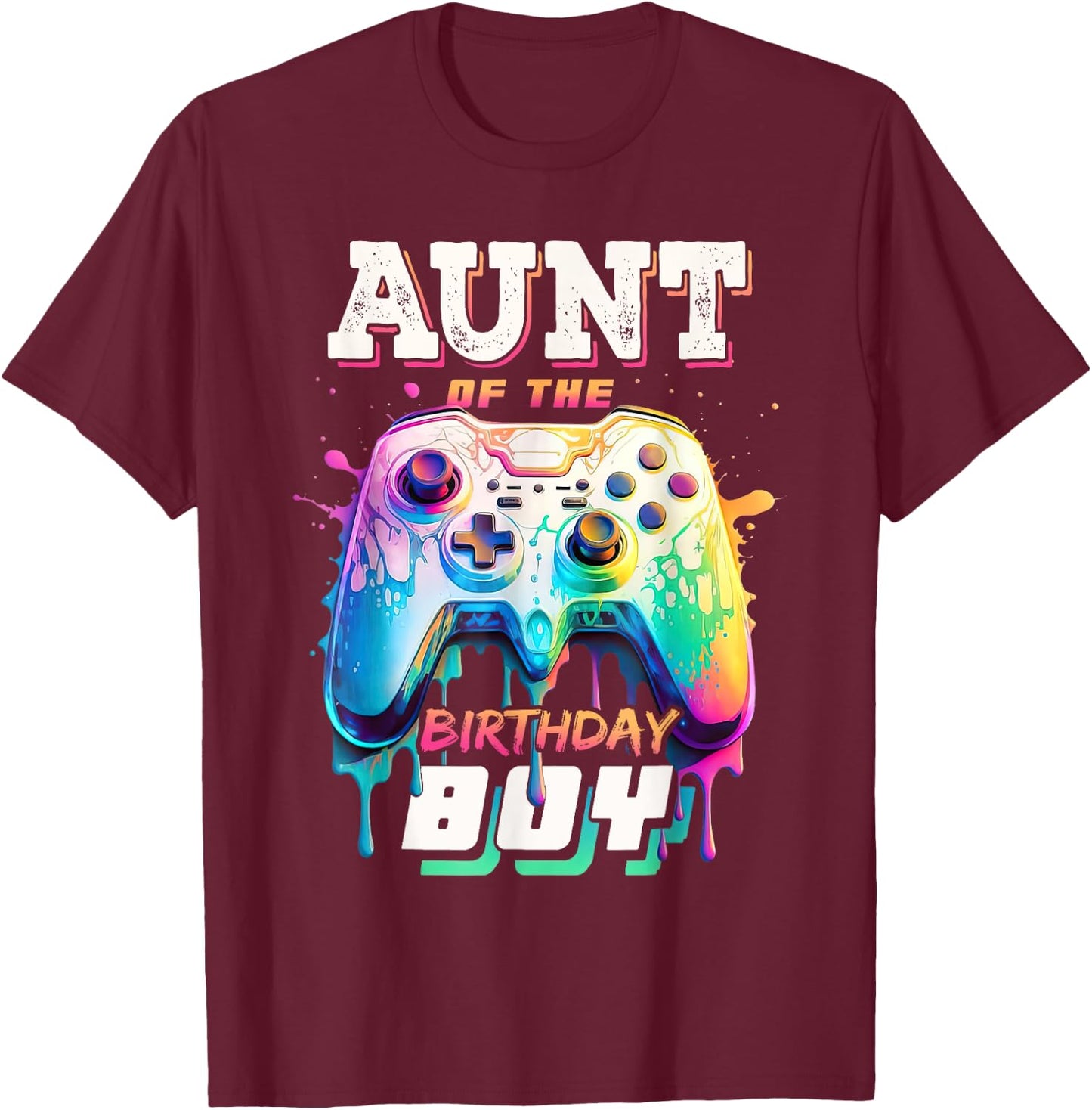 Aunt of the Birthday Boy Matching Video Game Birthday Party T-Shirt - T-Shirt | Maroon