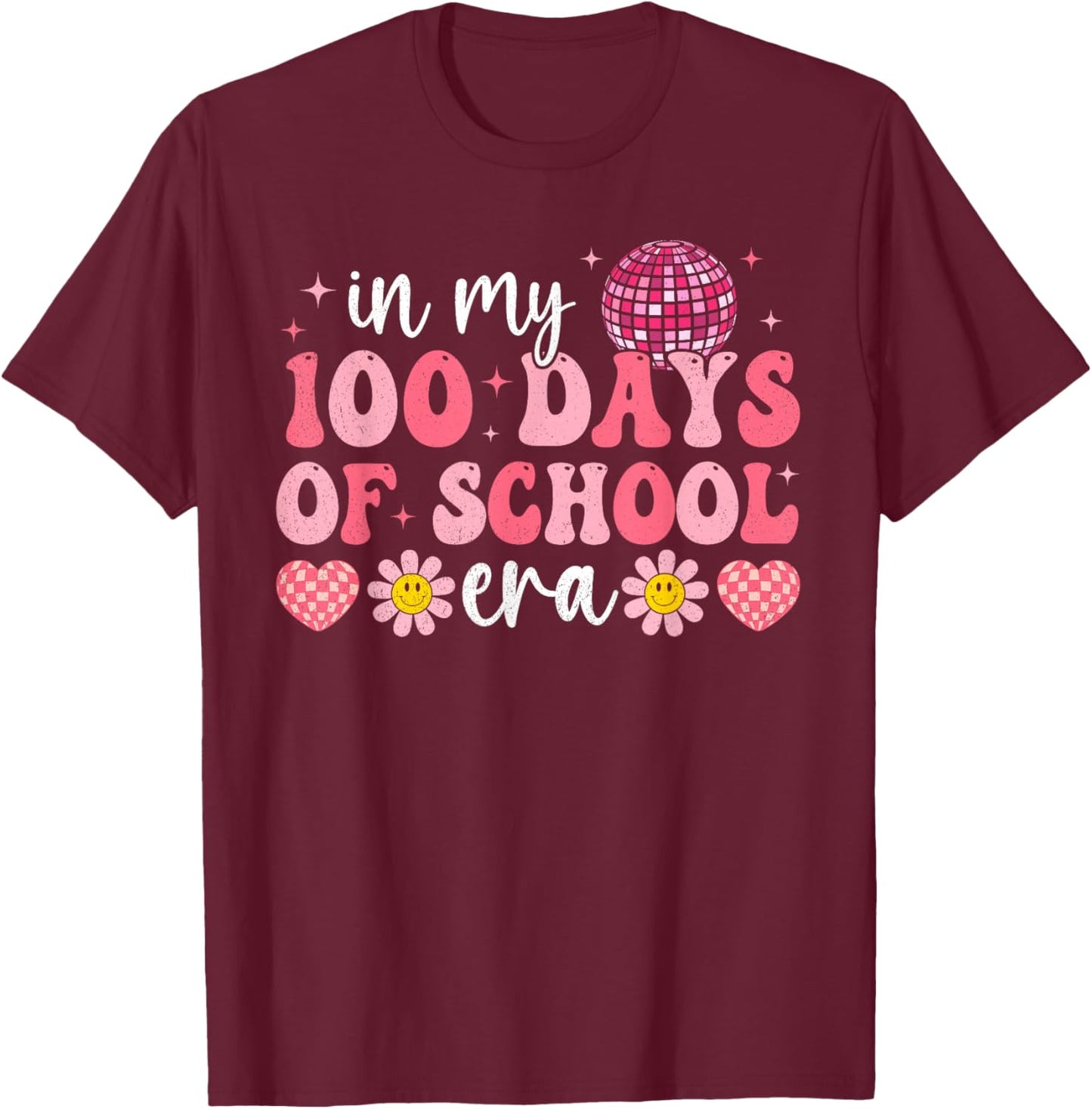 In My 100 Days Of School Era Groovy 100th Day Of School Kids T-Shirt - T-Shirt | Maroon