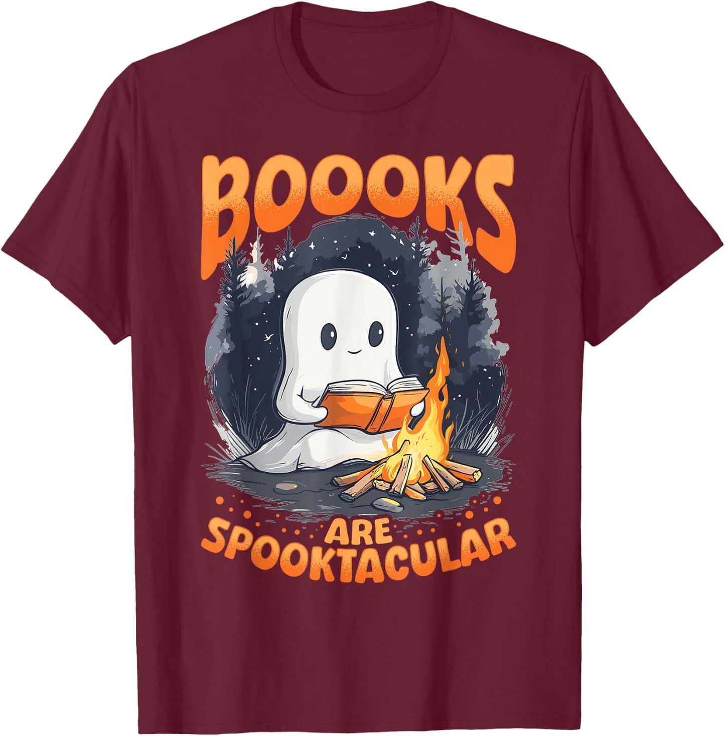 Funny Teacher Halloween Ghost Reading Book Animal Boooks Are T-Shirt - T-Shirt | Maroon