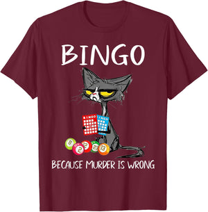 Cat Bingo Because Murder is Wrong T-Shirt - T-Shirt | Maroon