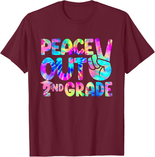Peace Out 2nd Grade Happy Last Day Of School Tie Dye Kids T-Shirt - T-Shirt | Maroon