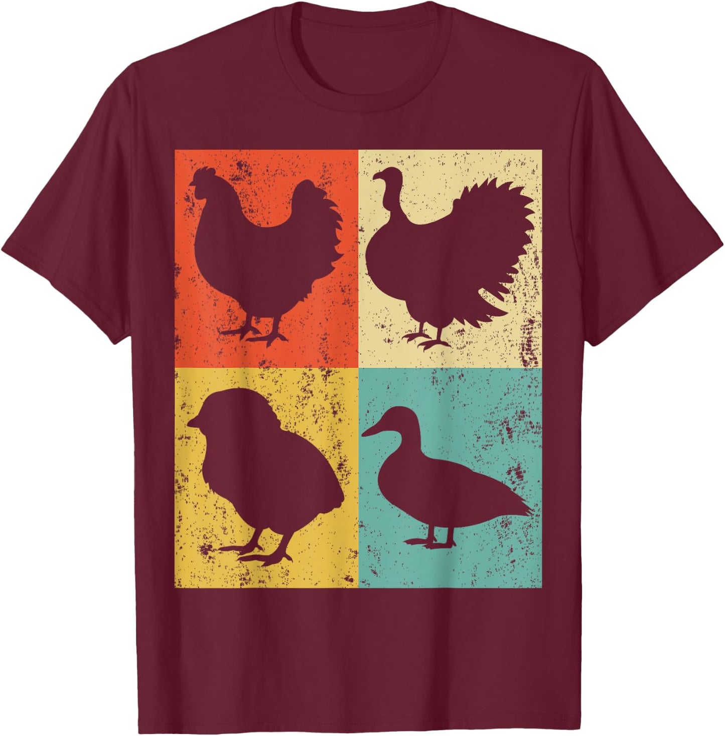 Vintage Retro Chicken Chick Duck Turkey Animal Farm Birthday T-Shirt - T-Shirt | Maroon