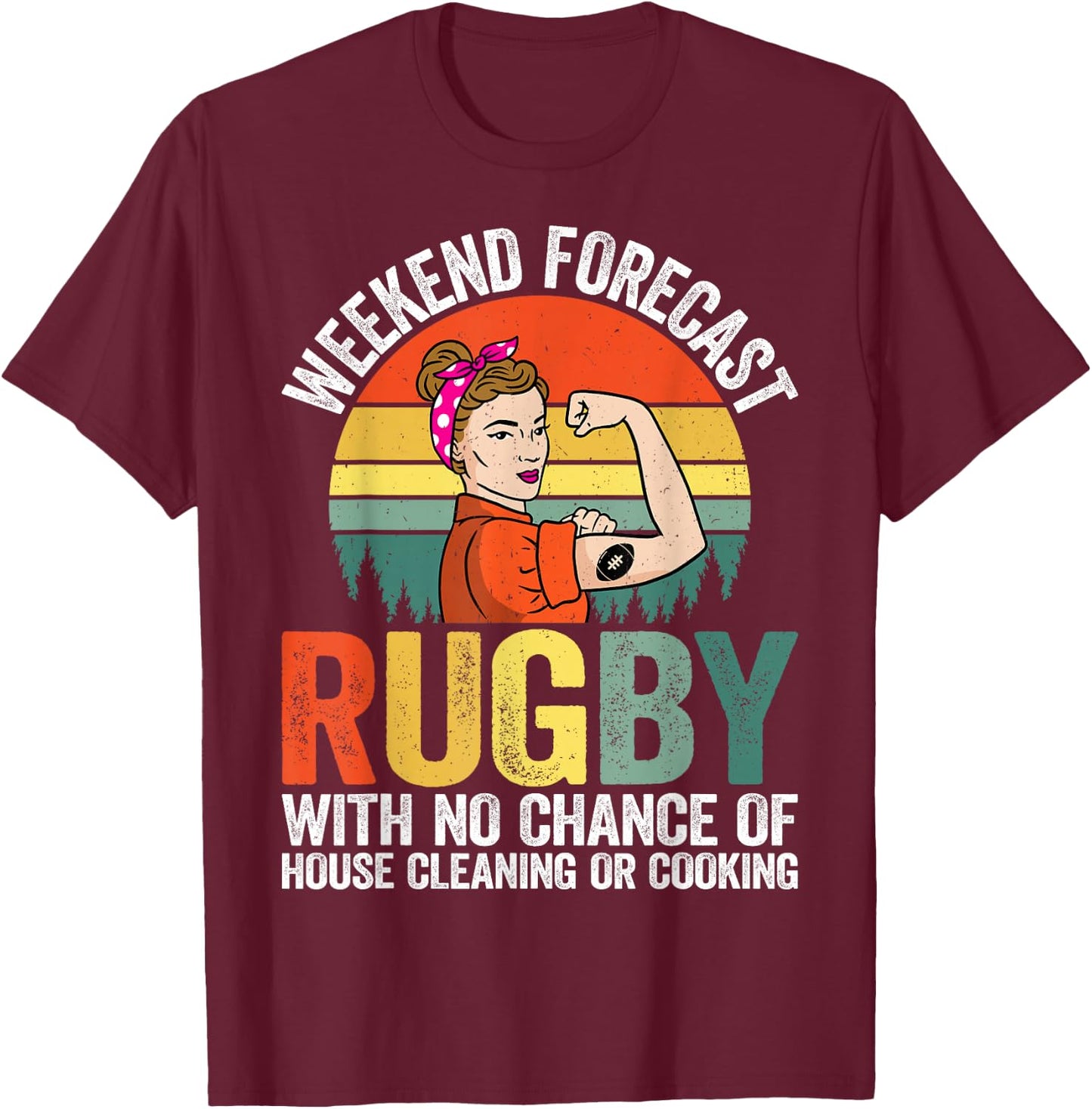 Retro Weekend Forecast Rugby - Rugby Football Gifts T-Shirt - T-Shirt | Maroon
