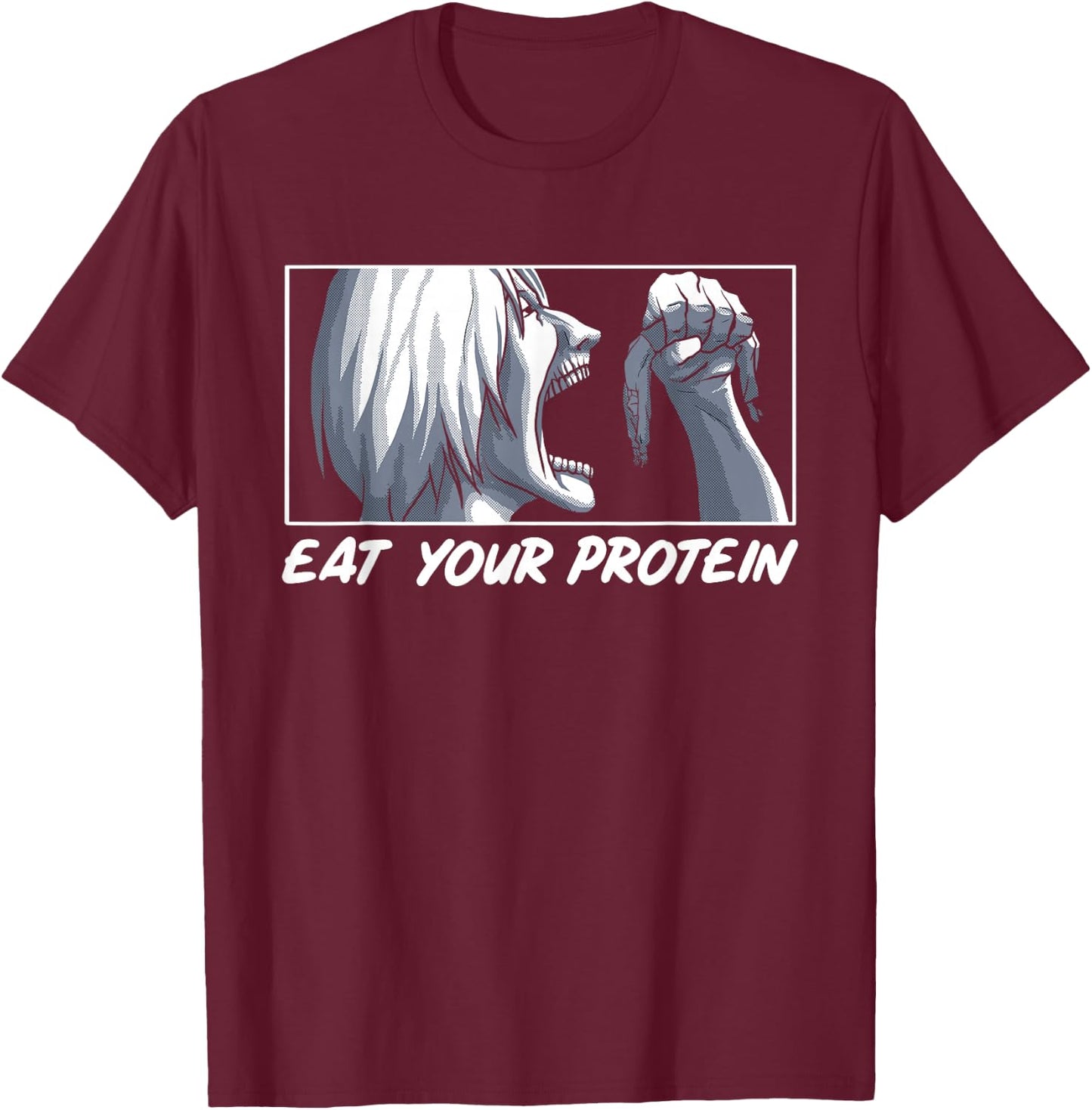 Eat Your Protein Anime Gym Manga Bodybuilding Fitness Anime T-Shirt - T-Shirt | Maroon