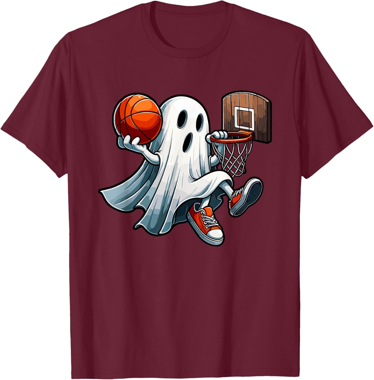 Ghost Playing Basketball Dunk Halloween Costume Sports Lover T-Shirt - T-Shirt | Maroon