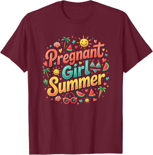 Pregnant Girl Summer Funny Baby Announcement Cute Mom Humor T-Shirt - T-Shirt | Maroon