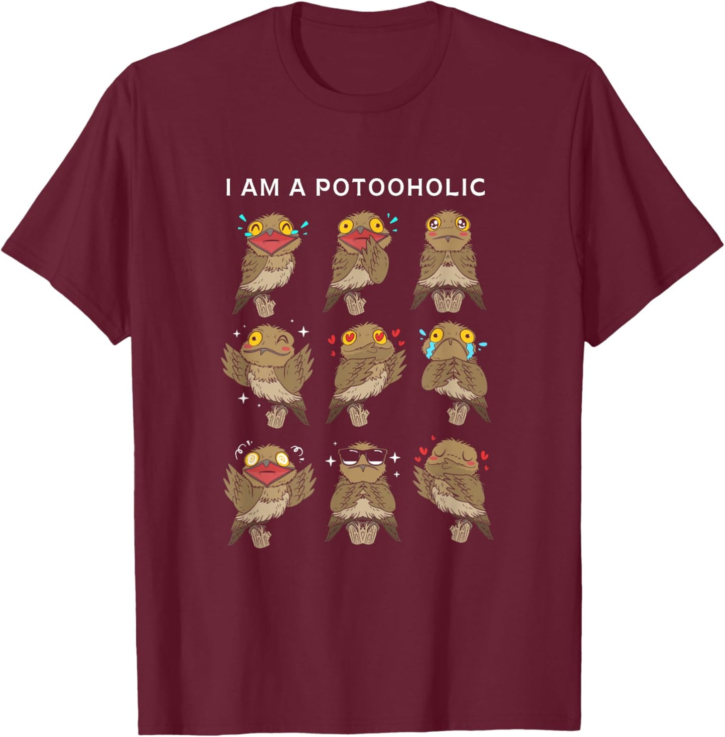 Funny Potoo Bird Watching Gifts For Potoos Lovers -Adult Classic Fit Black Short Sleeve T-Shirt - T-Shirt | Maroon