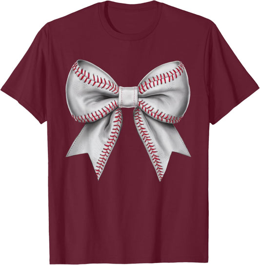 Coquette Bow Funny Baseball Lover Game Day Baseball Mom Life T-Shirt - T-Shirt | Maroon