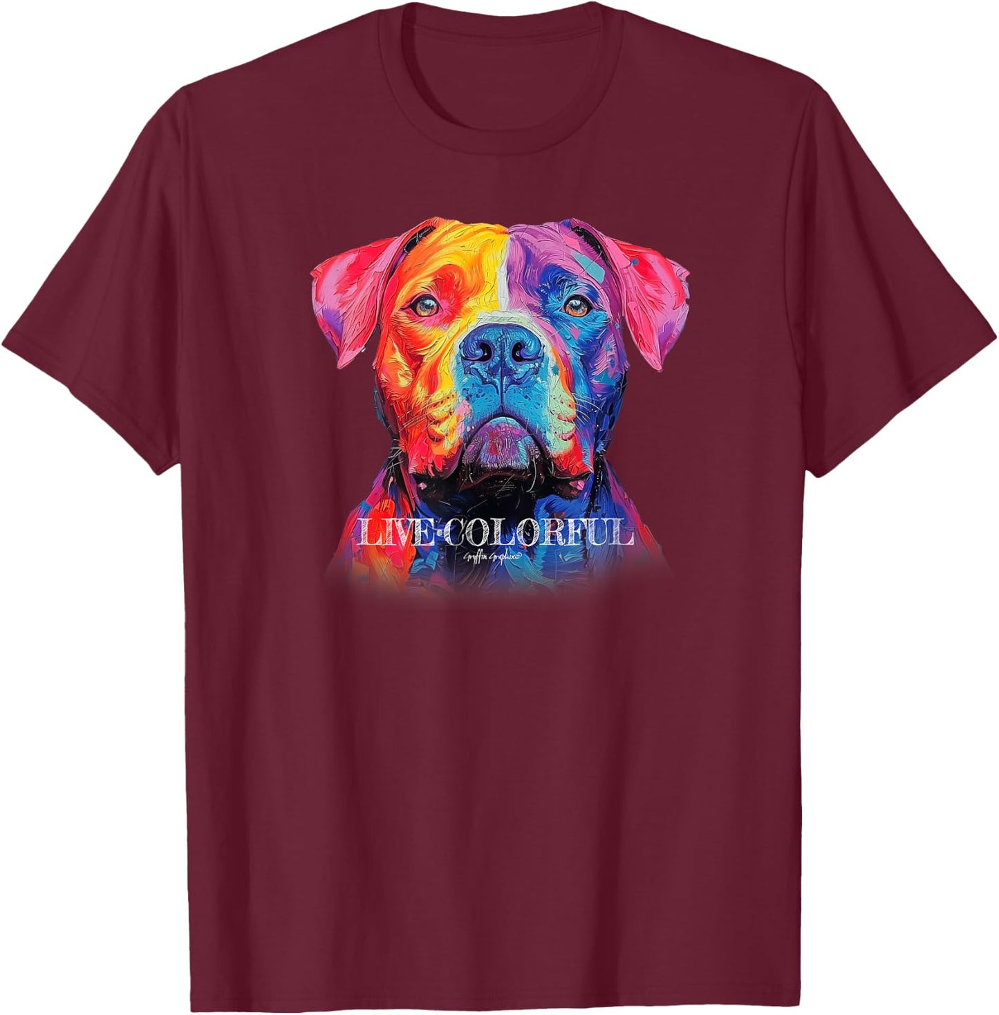 LIVE COLORFUL, PITBULL , Gryffin Graphix T-Shirt - T-Shirt | Maroon