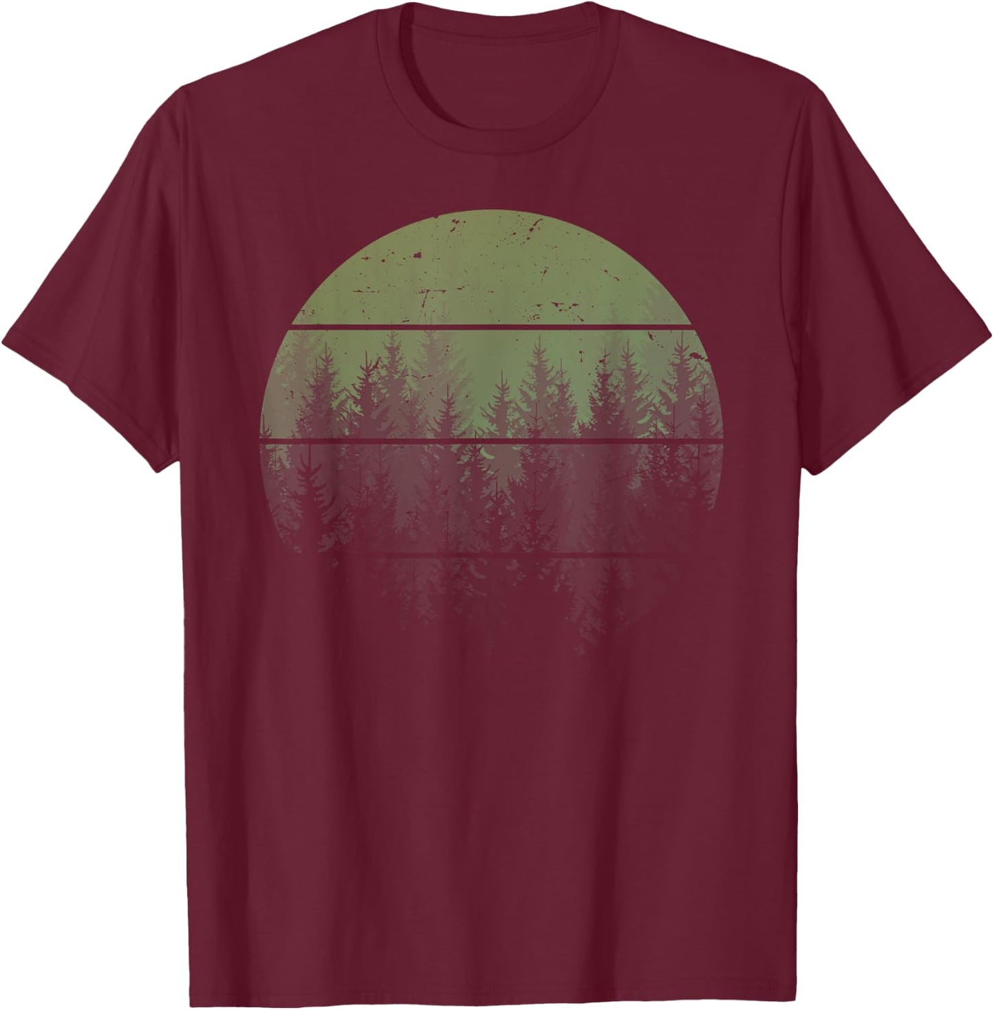 Retro Forest Trees Outdoors Nature Women Men Vintage Graphic T-Shirt - T-Shirt | Maroon
