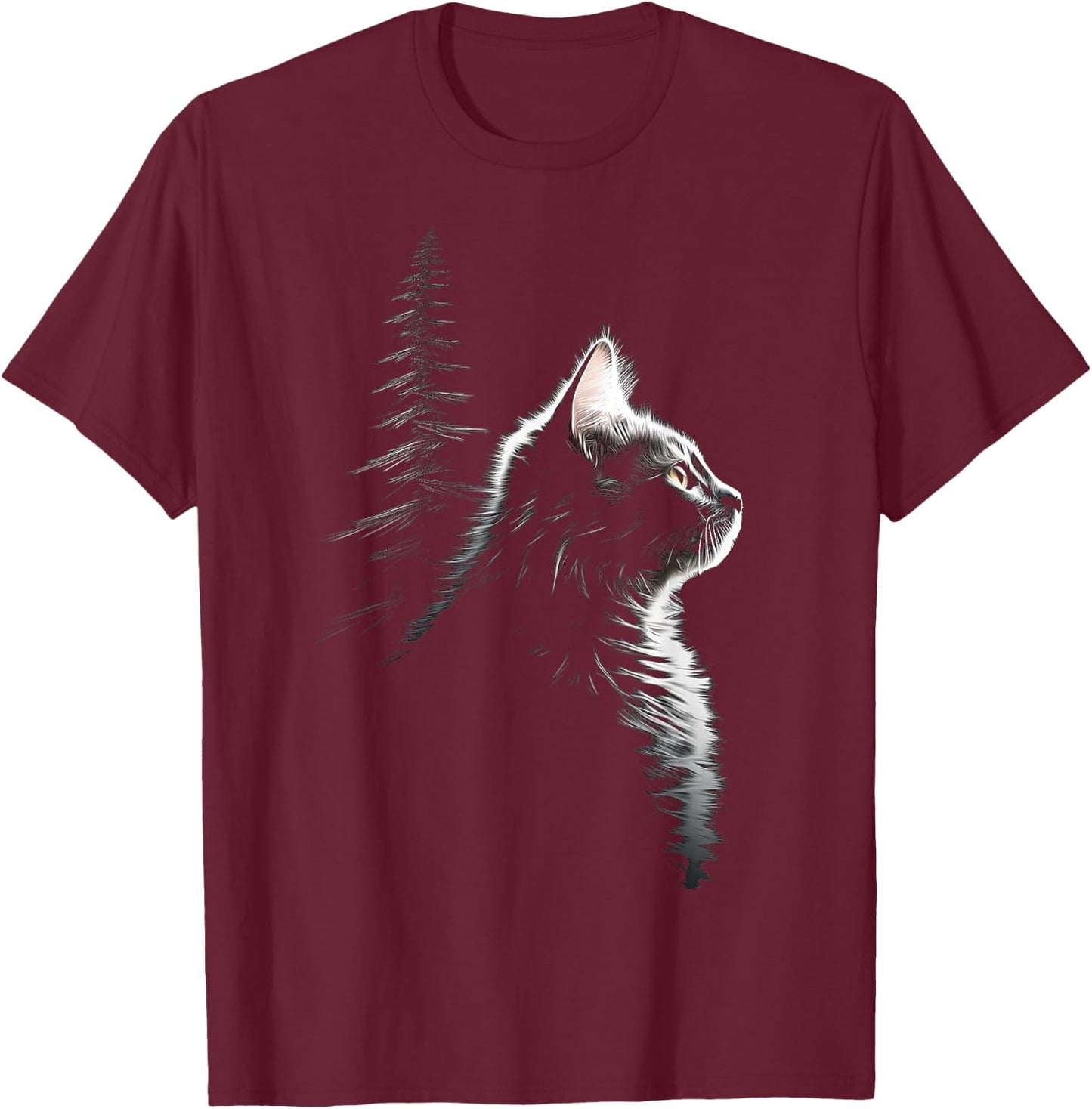 Cat Motif Illustration Cat T-Shirt - T-Shirt | Maroon