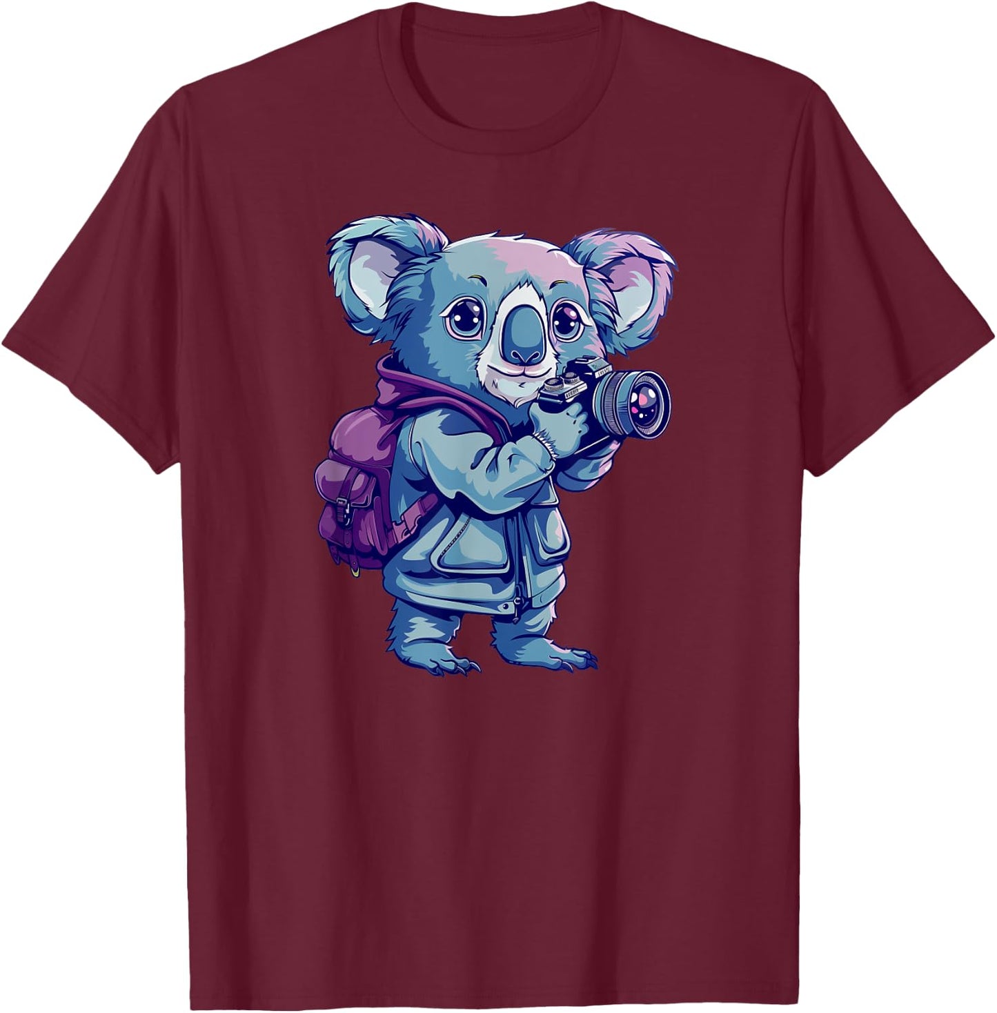 Koala With A Camera - Cute Koala Bear Photographer T-Shirt - T-Shirt | Maroon