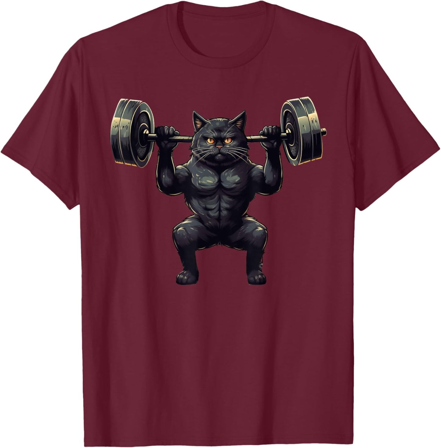 Black Cat Powerlifting Weightlifting Gym Workout Men Women Kids T-Shirt - T-Shirt | Maroon