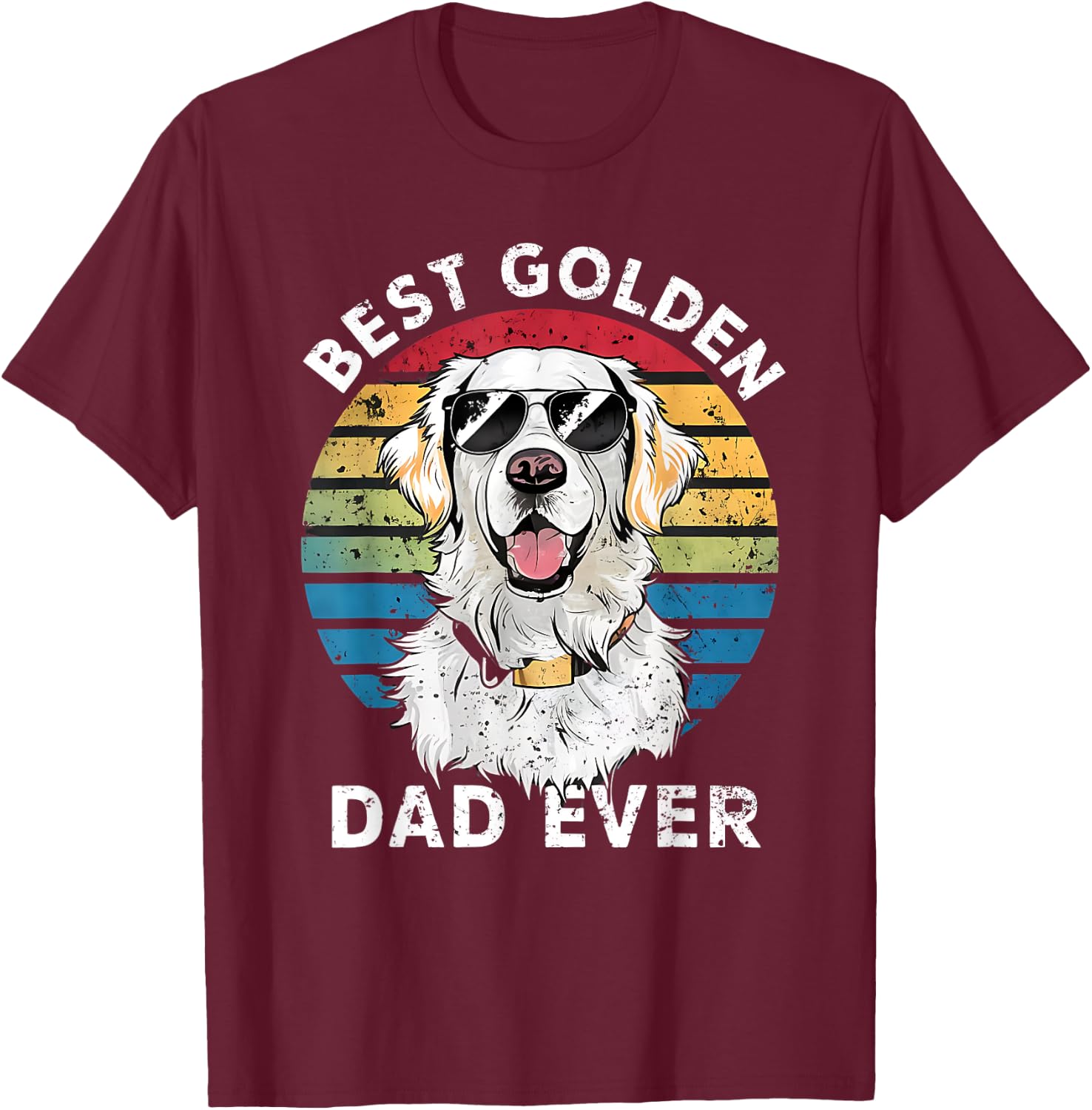 Best Golden Dad Ever White English Cream Golden Retriever T-Shirt - T-Shirt | Maroon