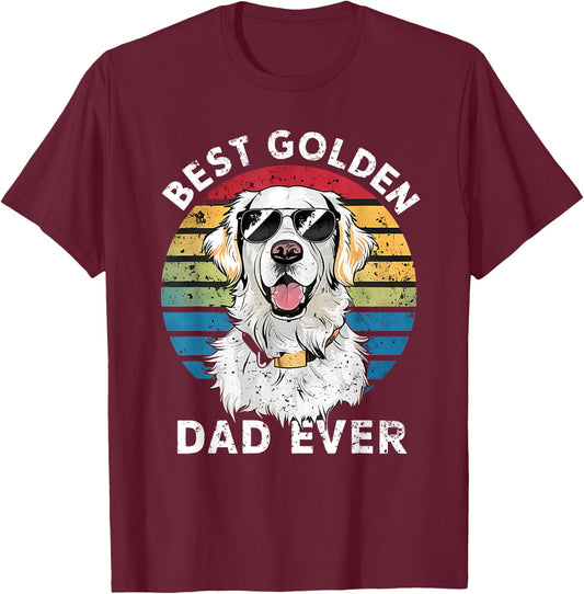 Best Golden Dad Ever White English Cream Golden Retriever T-Shirt - T-Shirt | Maroon