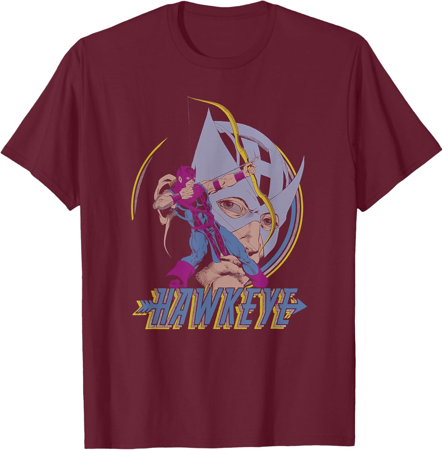 Marvel Comics Avengers Hawkeye Classic Ready Aim Fire T-Shirt - T-Shirt | Maroon