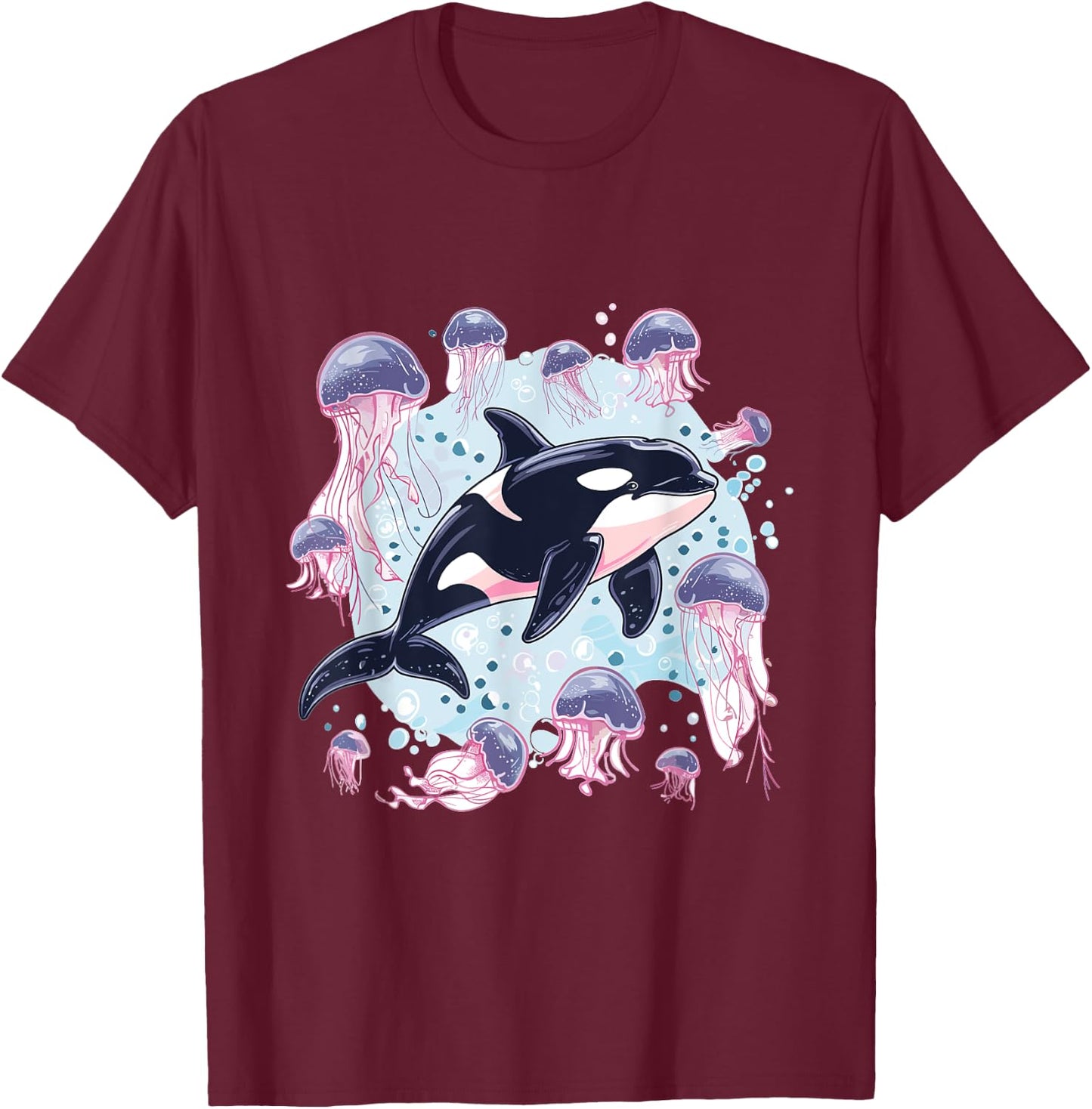 Orca Whale Jellyfish Graphic T-Shirt - T-Shirt | Maroon