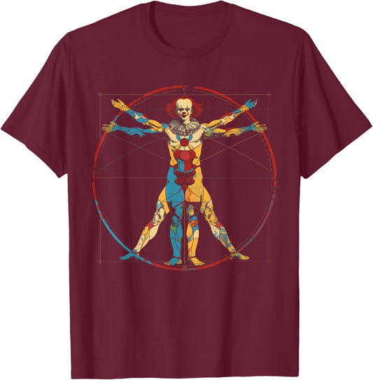 Clowncore Aesthetic Vitruvian Man Clown Creepy Goth T-Shirt - T-Shirt | Maroon