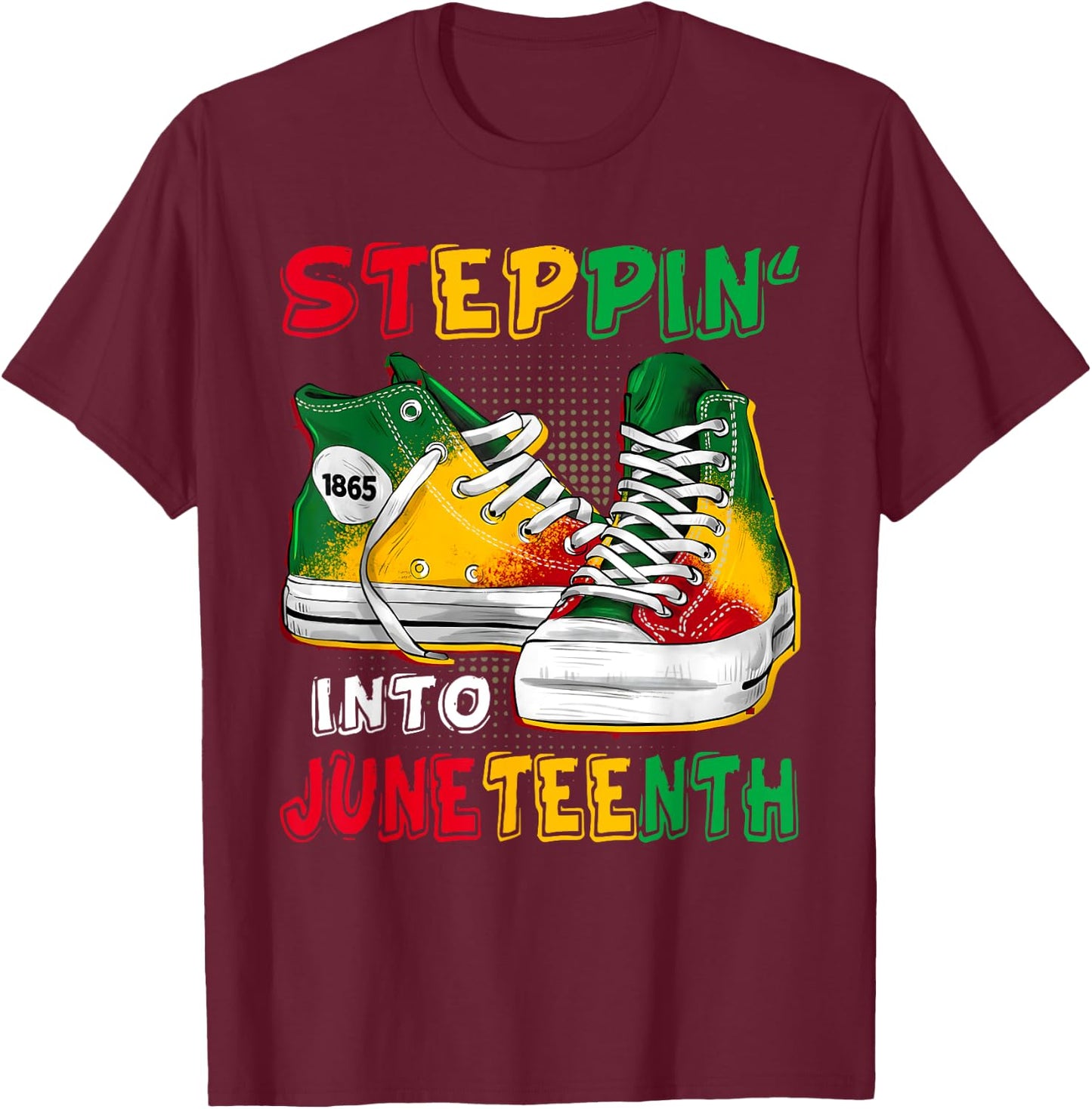 Stepping Into Juneteenth Afro Woman Black Girls Sneakers Men T-Shirt - T-Shirt | Maroon