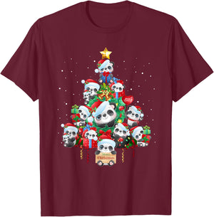 Kids Cute Panda Christmas Tree Pet Panda Lover Christmas T-Shirt - T-Shirt | Maroon
