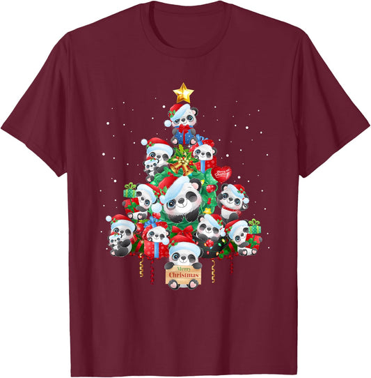 Kids Cute Panda Christmas Tree Pet Panda Lover Christmas T-Shirt - T-Shirt | Maroon