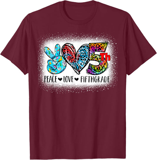 Peace Love Fifth Grade Back To School Team 5th Grade Squad T-Shirt - T-Shirt | Maroon