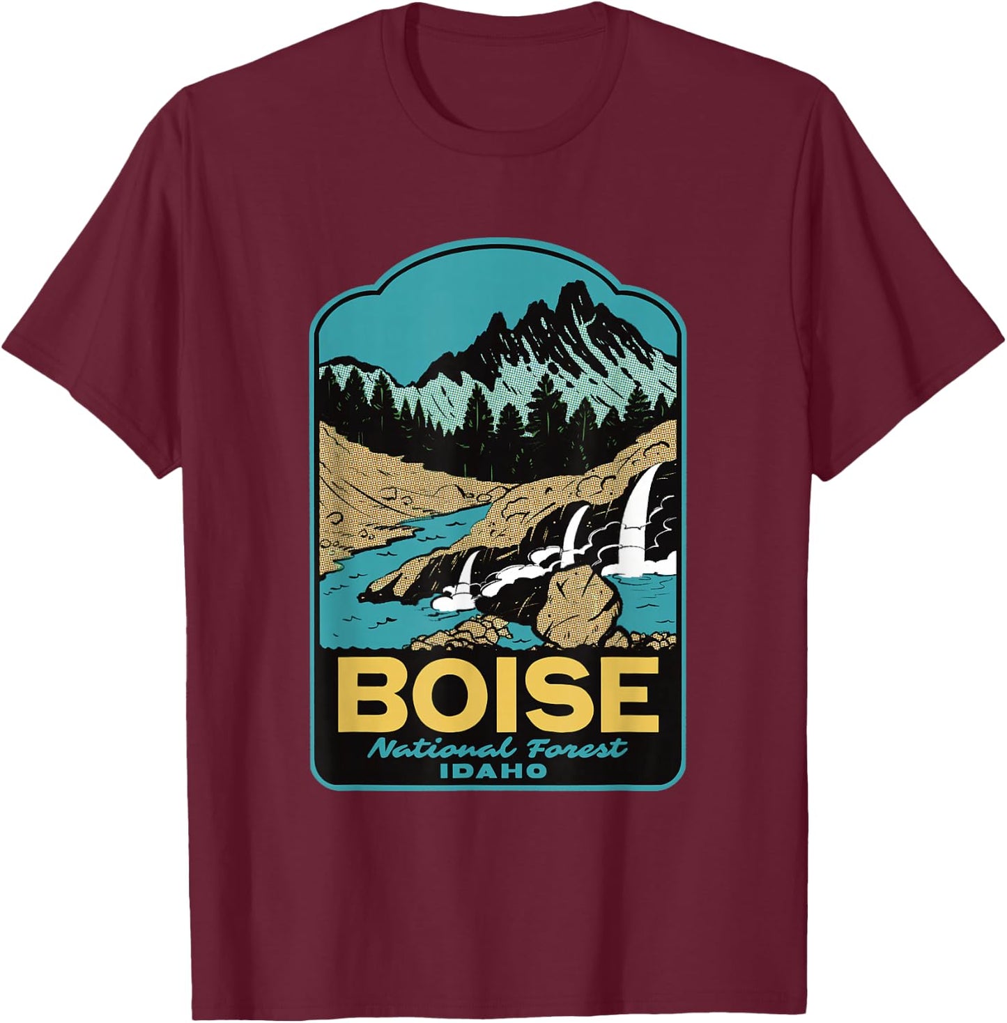 Boise National Forest Idaho Retro T-Shirt - T-Shirt | Maroon