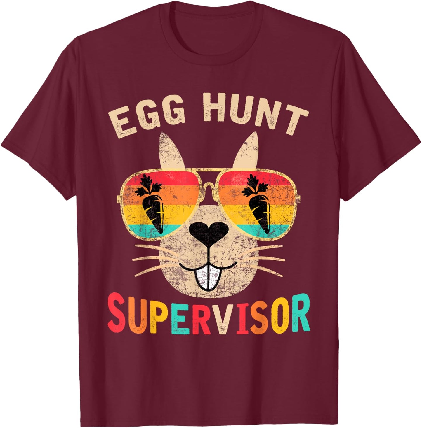 Egg Hunt Supervisor Retro Egg Hunting Party Mom Dad Easter T-Shirt - T-Shirt | Maroon