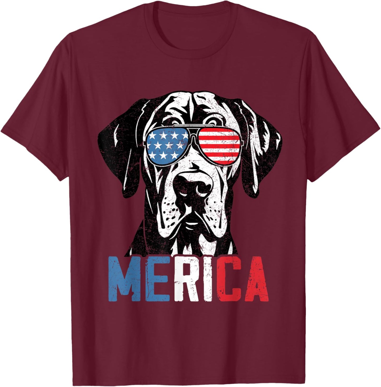 Patriotic Great Dane Dog Merica 4th Of July Funny T-Shirt - T-Shirt | Maroon
