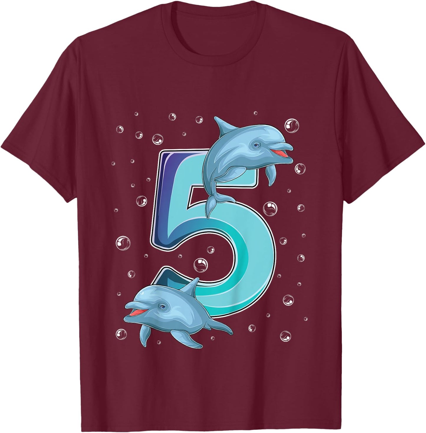 5 Year Old Dolphin 5th Birthday Girl Party Dolphin Lover T-Shirt - T-Shirt | Maroon