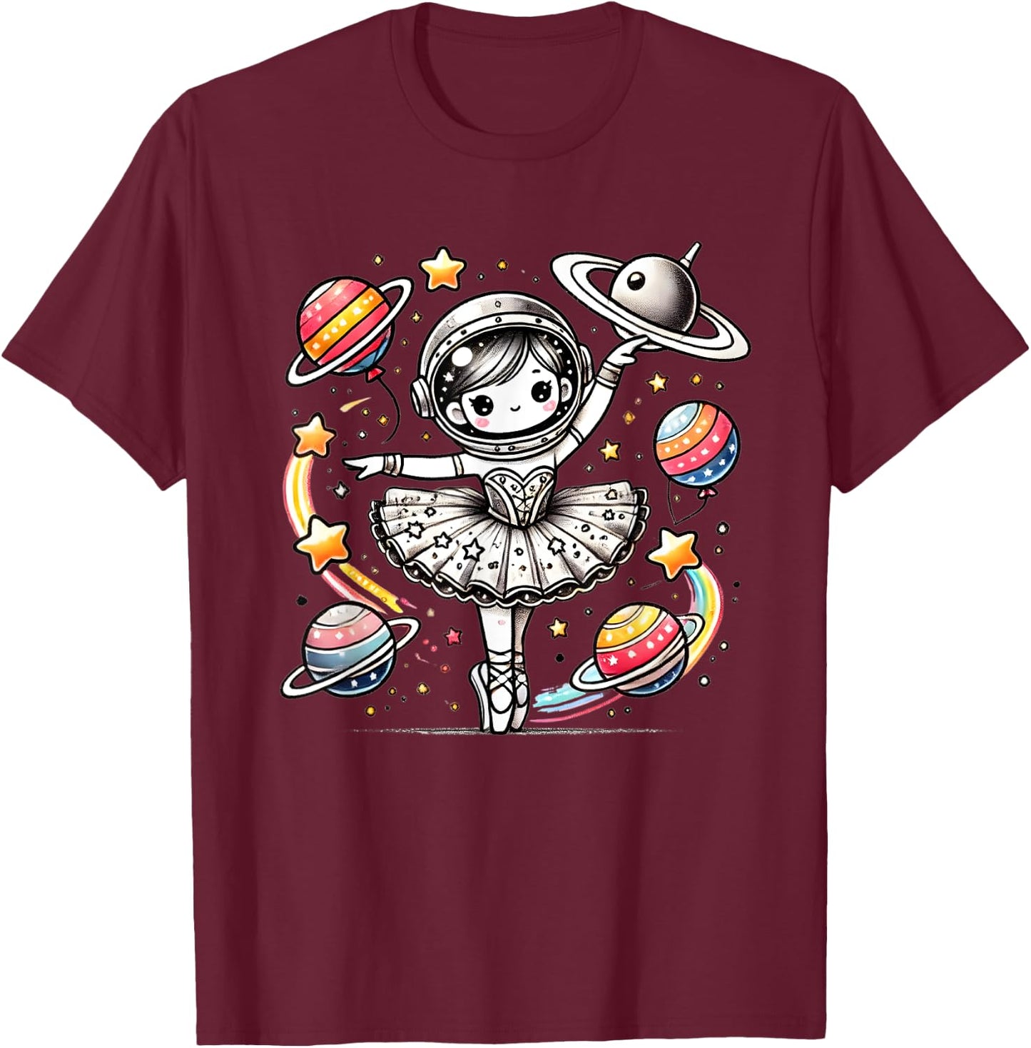 Ballerina Girl Space Astronaut T-Shirt - T-Shirt | Maroon