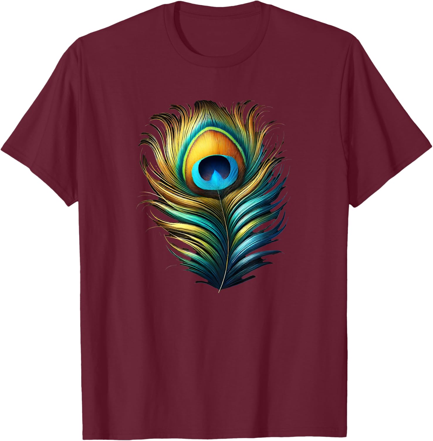 Peacock Feather Peafowl T-Shirt - T-Shirt | Maroon