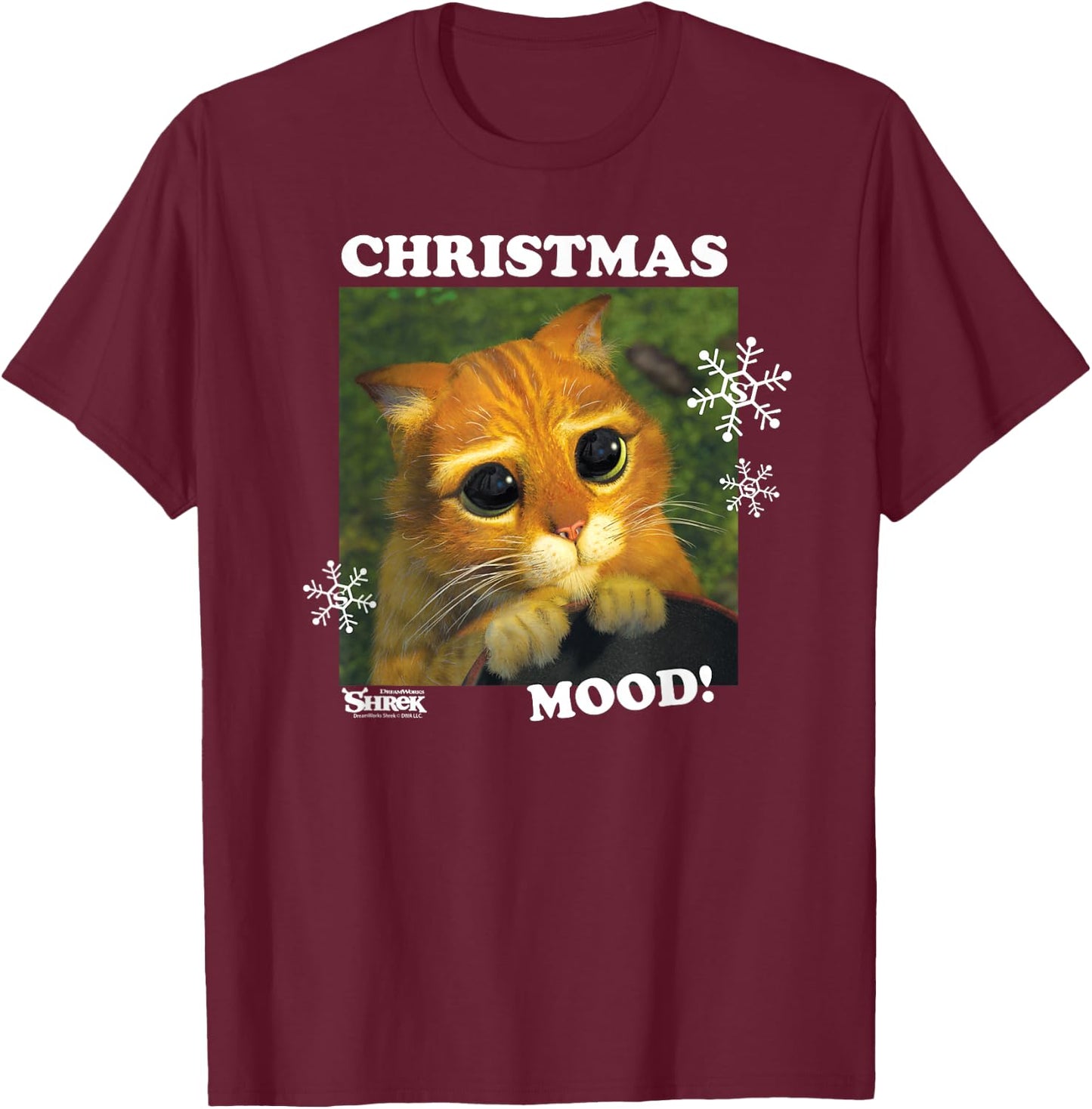 Shrek Christmas Mood Puss In Boots T-Shirt - T-Shirt | Maroon