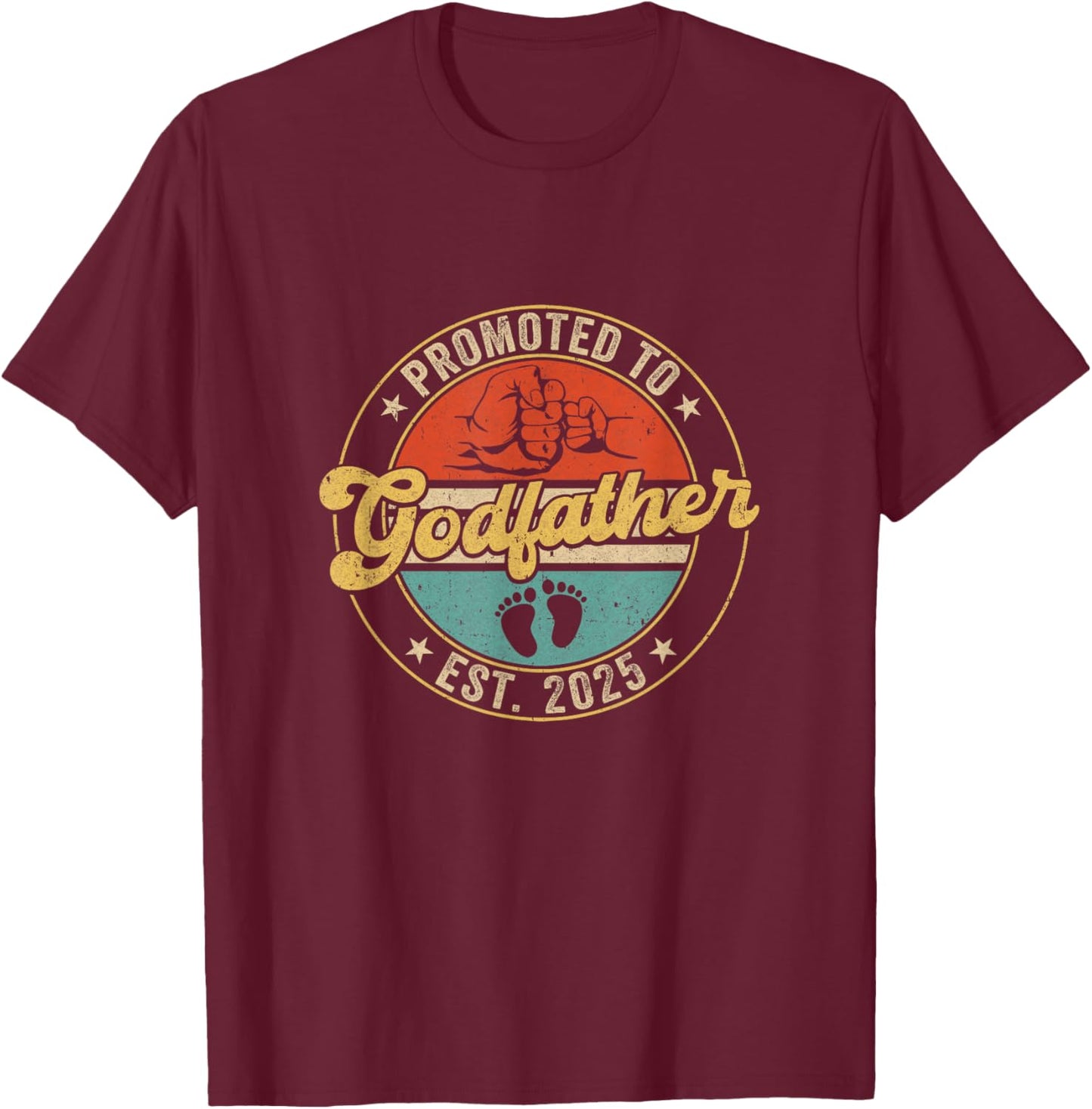 Promoted To Godfather 2025 Pregnancy New First Uncle Retro T-Shirt - T-Shirt | Maroon