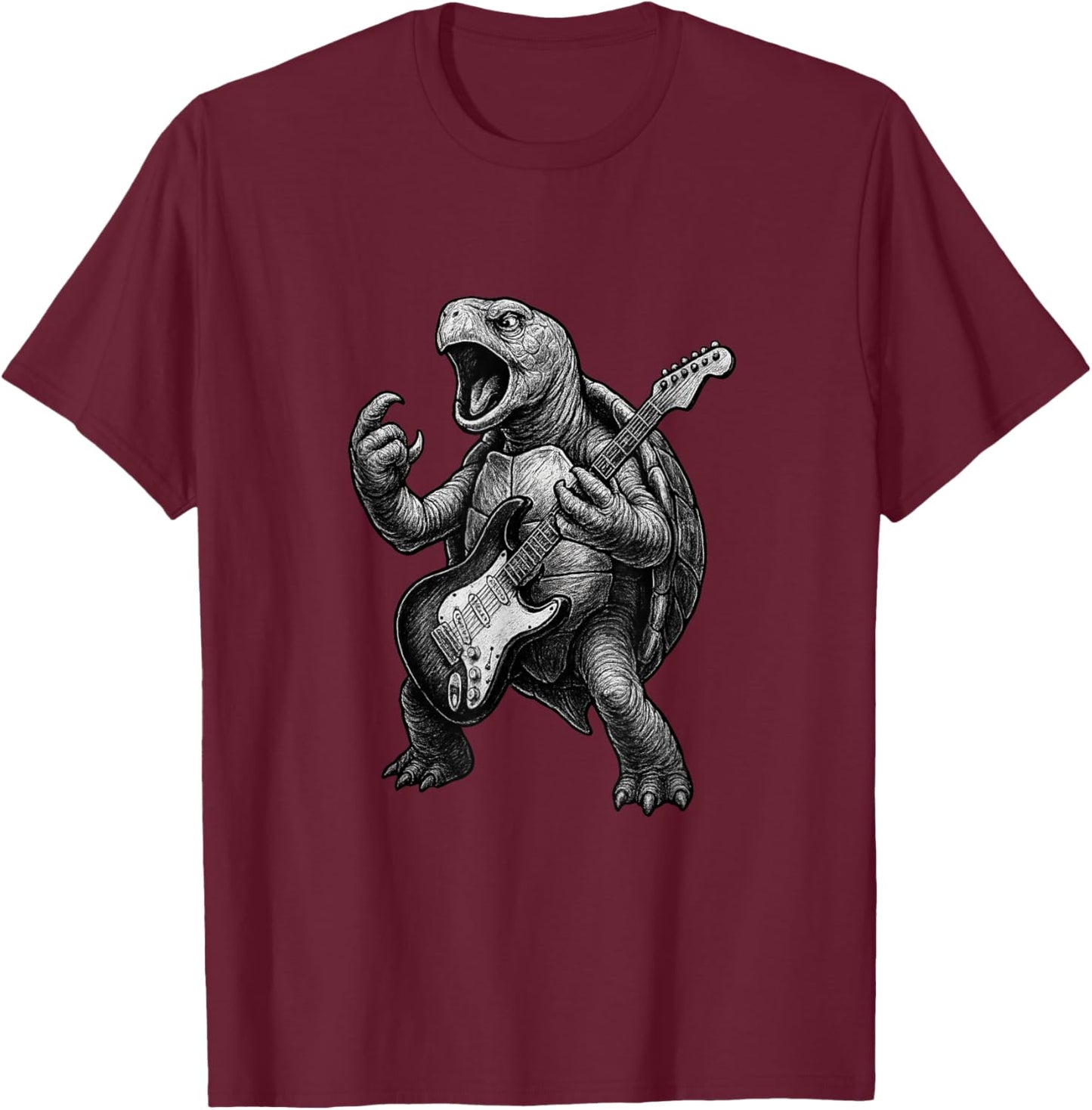 Turtle Playing Electric Guitar Rock Music Lover T-Shirt - T-Shirt | Maroon