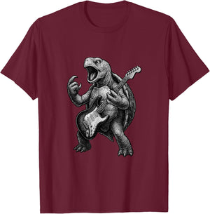 Turtle Playing Electric Guitar Rock Music Lover T-Shirt - T-Shirt | Maroon