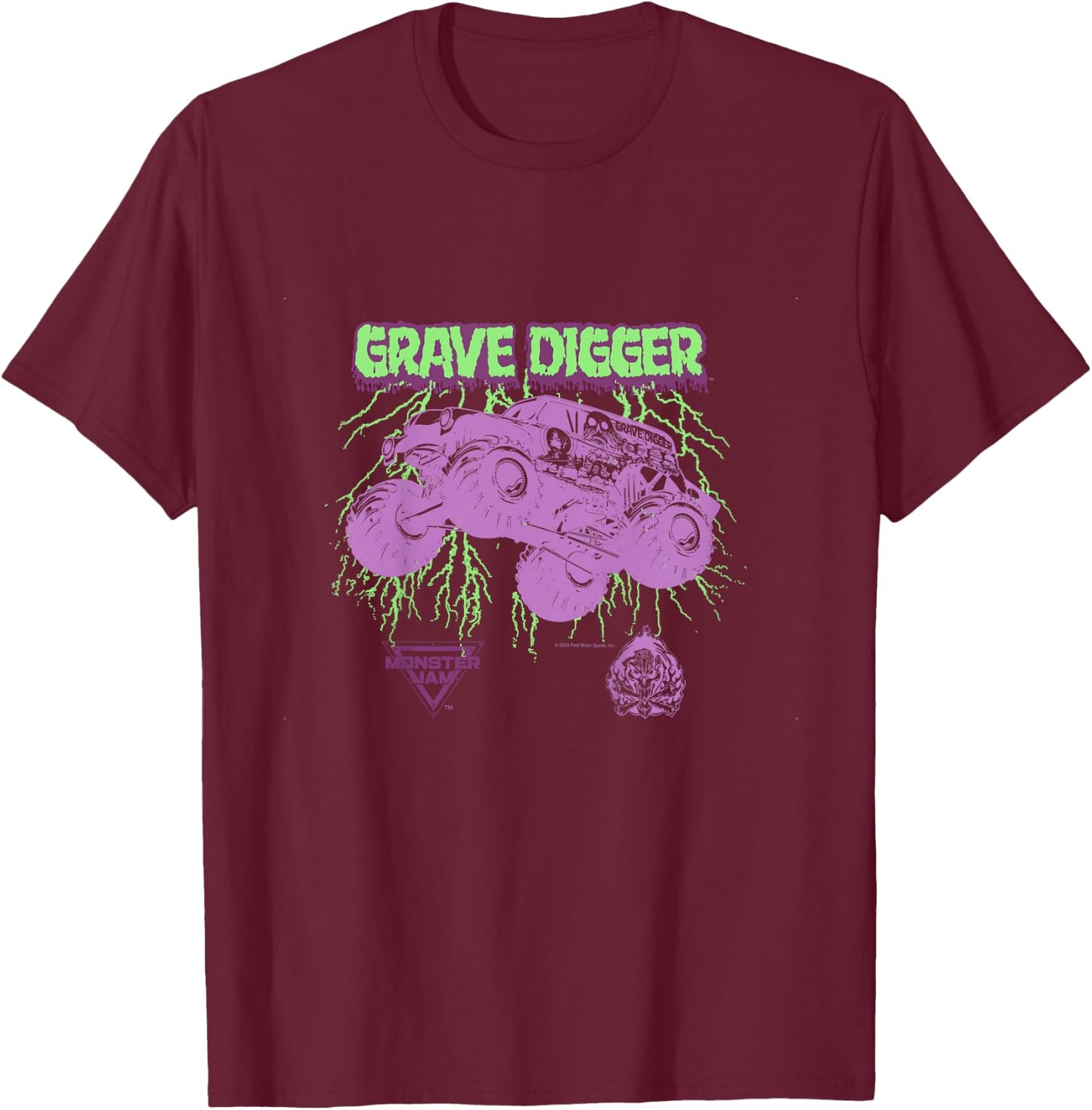 Monster Jam Kids Grave Digger Lightning T-Shirt - T-Shirt | Maroon