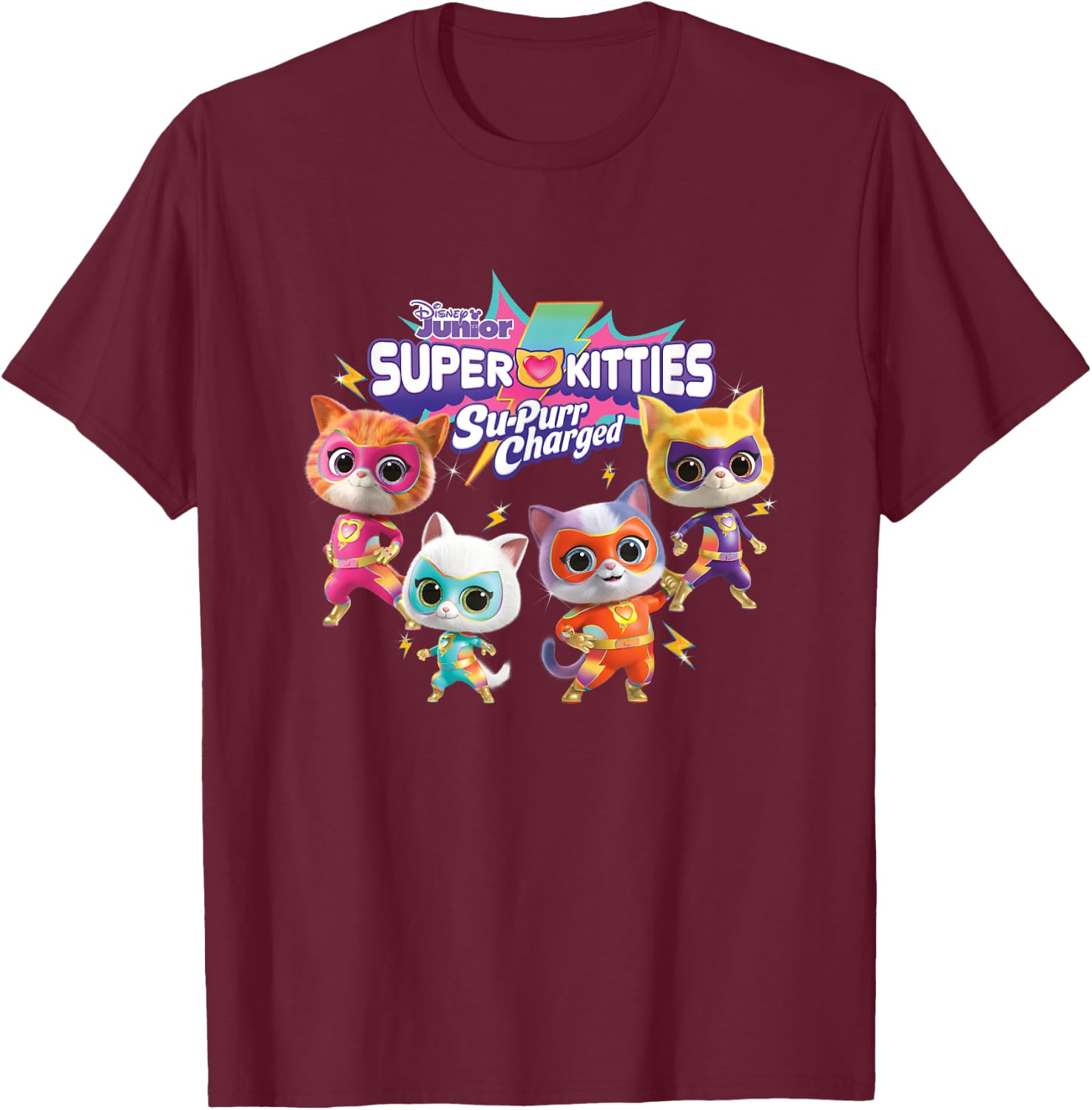 Disney SuperKitties: Su-Purr Charged Heroic Group Shot T-Shirt - T-Shirt | Maroon