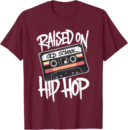 Raised On Old School Hip Hop Cassette Dope 90s Anniversary T-Shirt - T-Shirt | Maroon