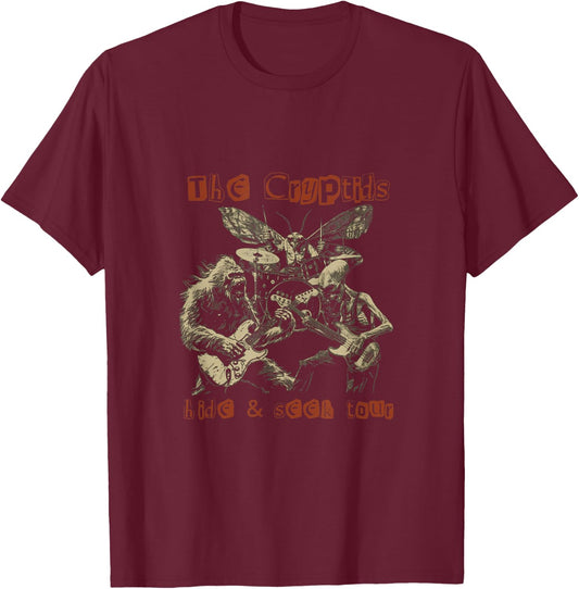 The Cryptids Hide & Seek Tour CryptidBigfoot Mothman UFO T-Shirt - T-Shirt | Maroon