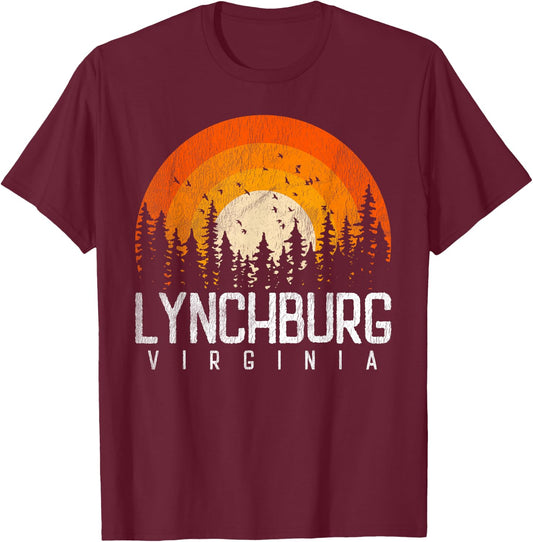 Lynchburg Virginia VA Shirt Vintage 70s 80s 90s Retro Gift T-Shirt - T-Shirt | Maroon