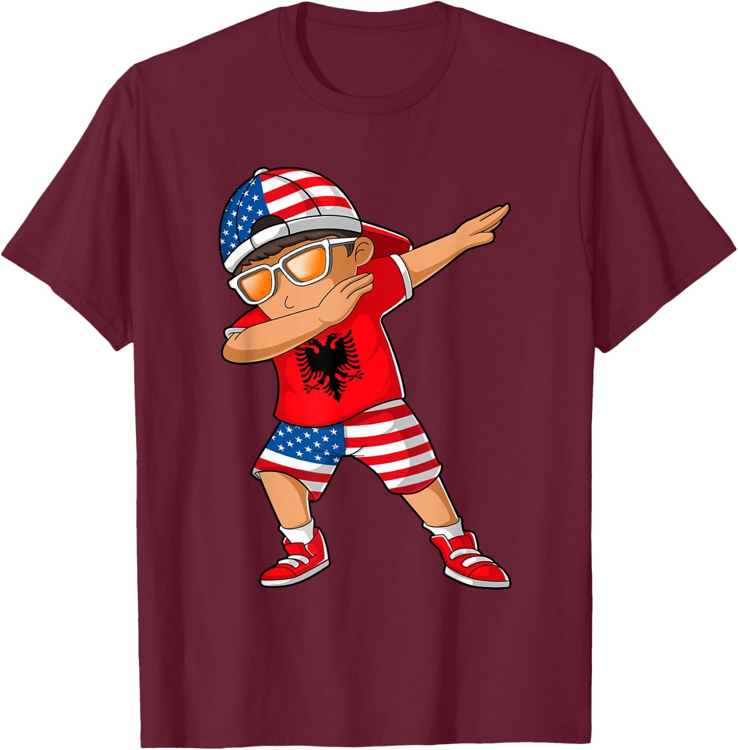 Half American Half Albanian Boy Kid Albania Flag Patriotic T-Shirt - T-Shirt | Maroon