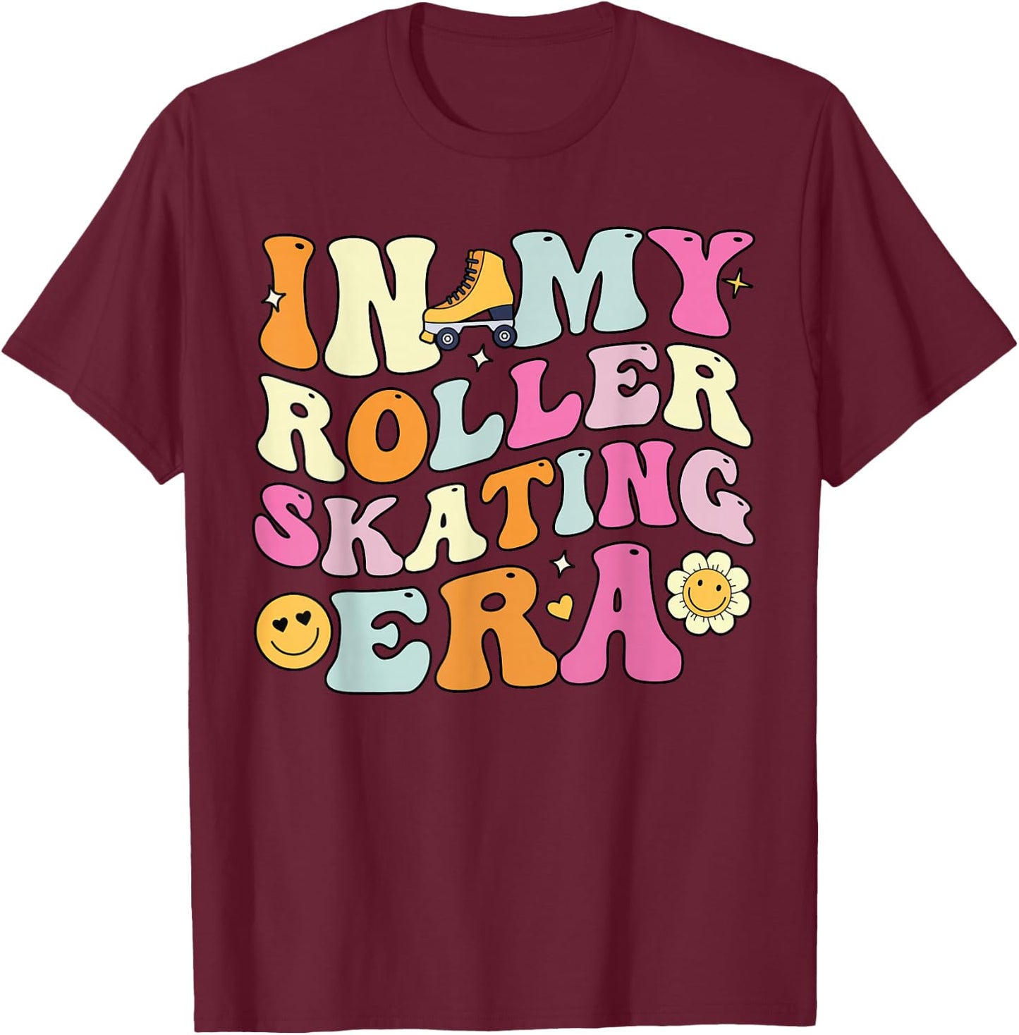 In My Roller Skating Era, Groovy Roller Skaters T-Shirt - T-Shirt | Maroon
