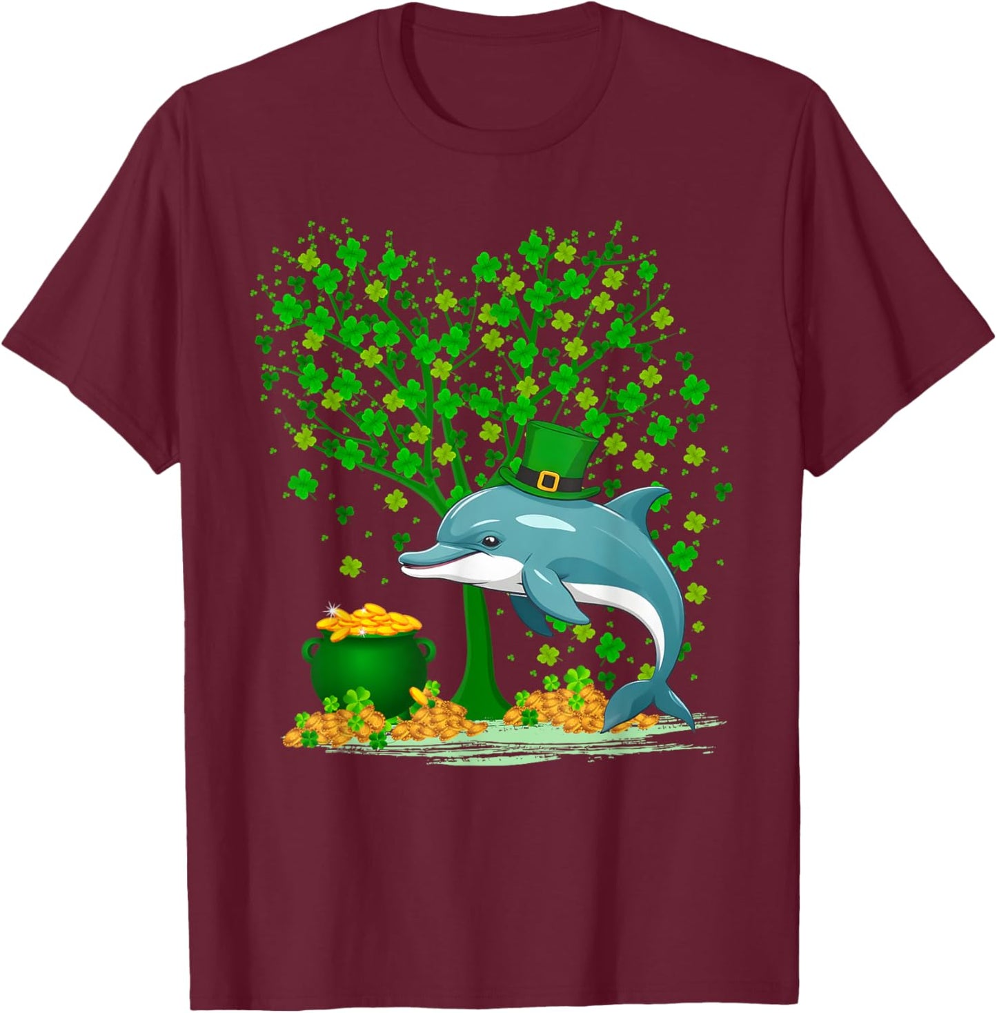 Shamrock Tree Leprechaun Hat Dolphin St Patrick's Day T-Shirt - T-Shirt | Maroon