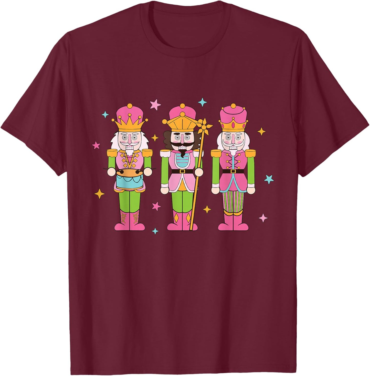 Vintage Pink Nutcracker Squad Women Girl Kids Pink Christmas T-Shirt - T-Shirt | Maroon